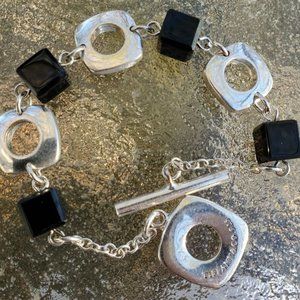 Tiffany Black Onyx Cushion Bracelet in Sterling Silver 925. 7.5 Inches Long